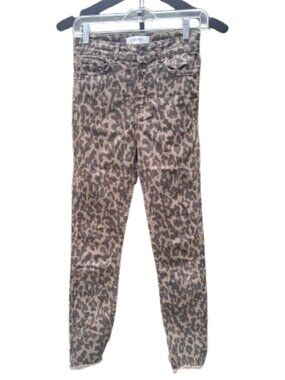 ZARA Green Leopard Print Skinny High Rise Ankle Jeans - Size 4